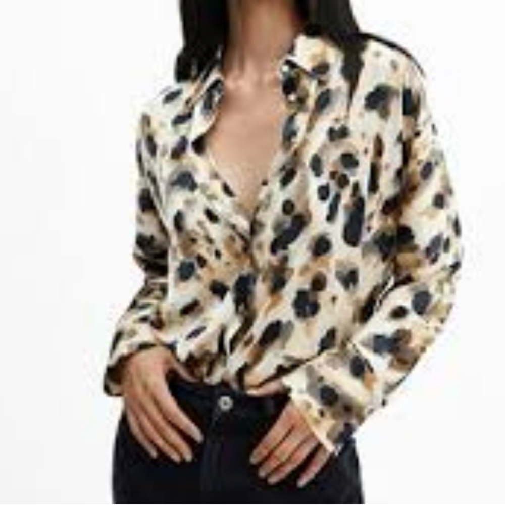 GB boxy cropped lightly spotted leopard print detail back long sleeves XL - Picture 1 of 13
